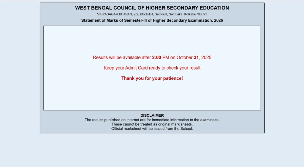 Higher Secondary Examination Result
